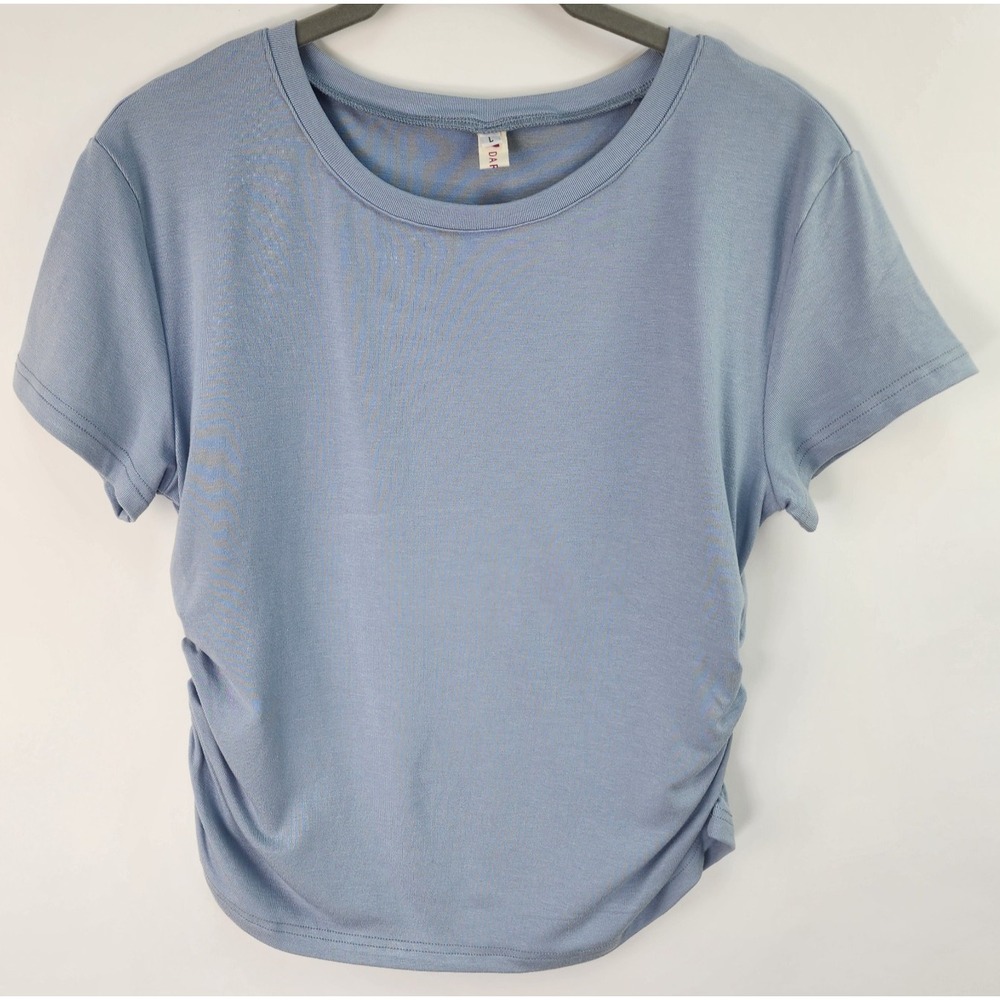 Darong Ruched Top Women's L Blue Stretch Casual Minimalist Coastal Chic
